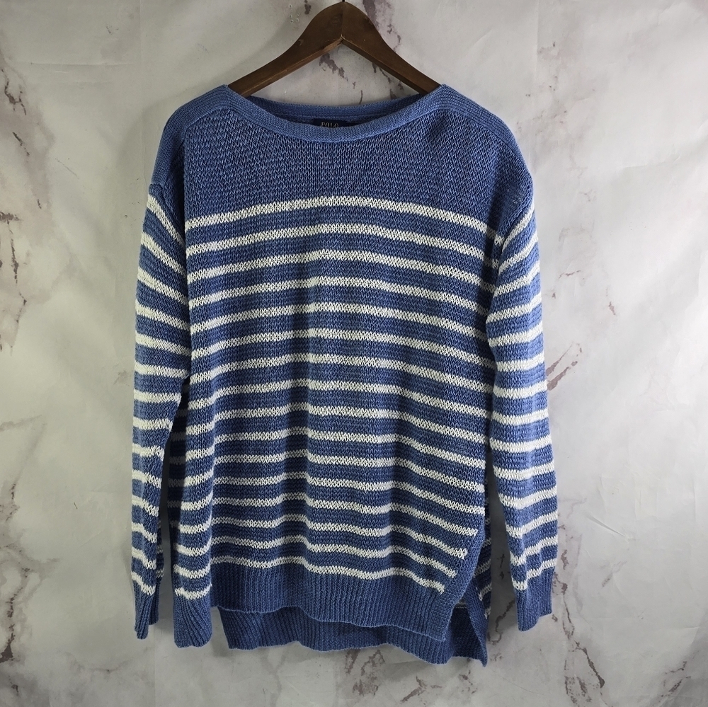 Polo by Ralph Lauren Blue and White Striped Women's Sweater